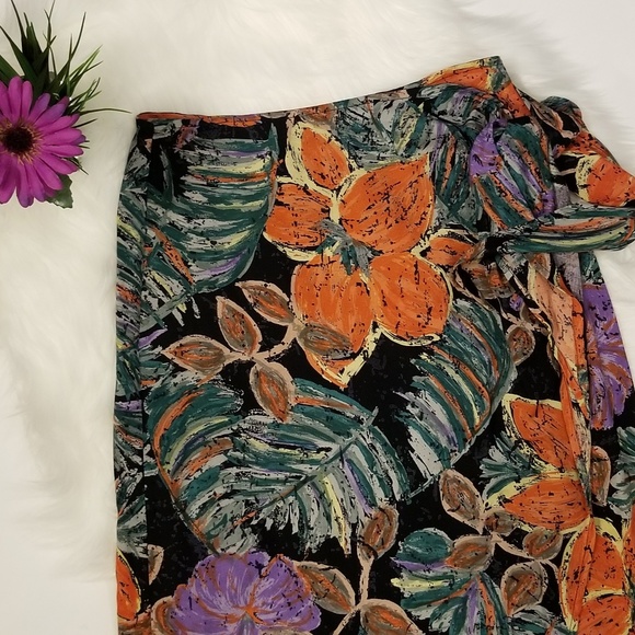 Vintage ❤ Tropical Floral Wrap Maxi Skirt - Picture 1 of 6
